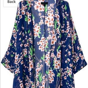 Brand new sheer chiffon blue and floral kimono